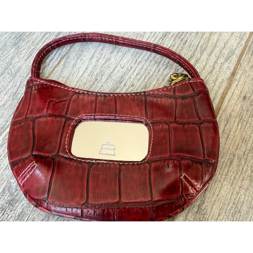 Kathy Van Zeeland Mini Bag Purse Mirror Makeup Key Ring Croc Embossed Hobo Red